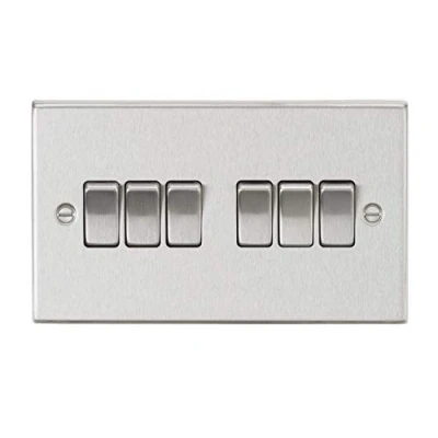 Image of KnightsBridge 10AX 6G 2 Way Plate Switch Square Edge Brushed Chrome