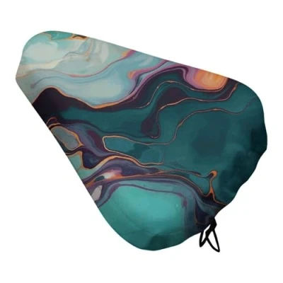 Image of Colourful Marble Bike Seat Cushion Waterproof Cover Non Slip Bicycle Protector with Drawstring Adjustable for Men Women