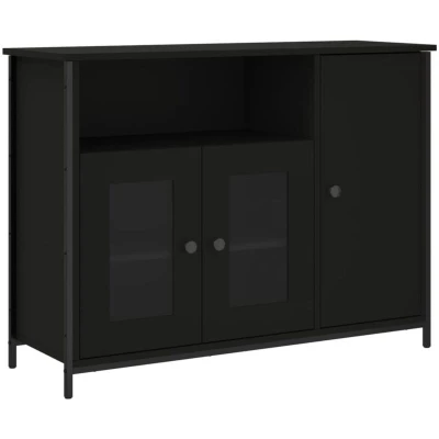 Image of vidaXL Sideboard Black 100x35x75 cm Engineered Wood Storage Cabinet Modern Style Ideal for Living Room, Bedroom, Office