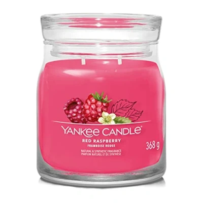 Image of Yankee Candle Signature Scented Red Raspberry Medium Jar with Double Wicks Soy Wax Blend Long Burning Perfect Gifts for Women
