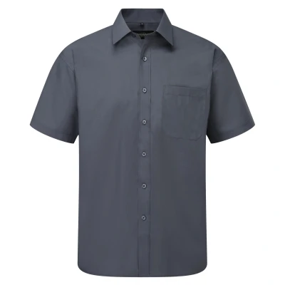 Image of Russell Athletic Collection Mens Short Sleeve Poly Cotton Easy Care Poplin Shirt (Convoy Grey) Multicolour Size 18.5 inch