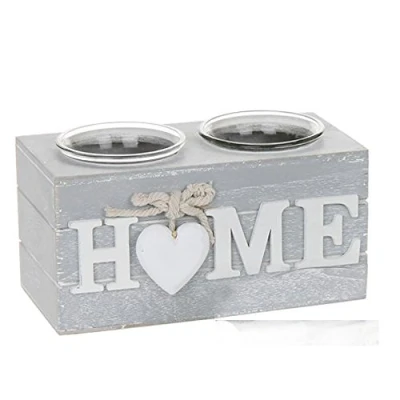 Image of Shabby Chic Grey Provence Heart Double Tealight Holder Home