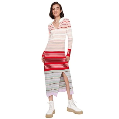 Image of Trendyol Women&#039;s Woman Fitted Bodycon Turndown Collar Knitwear Dress, Powder, S UK