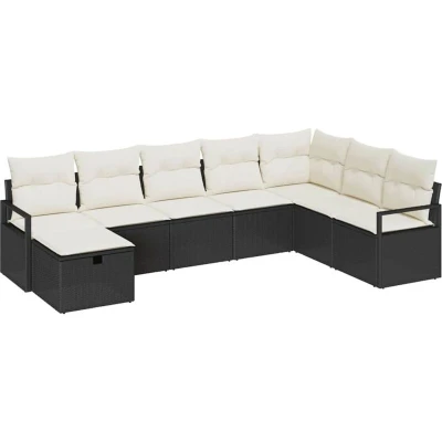 Image of vidaXL 8 Piece Garden Sofa Set with Cushions Black Poly Rattan