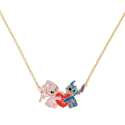 Image of Disney Stitch &amp; Angel Gold Plated Heart Pendant Necklace
