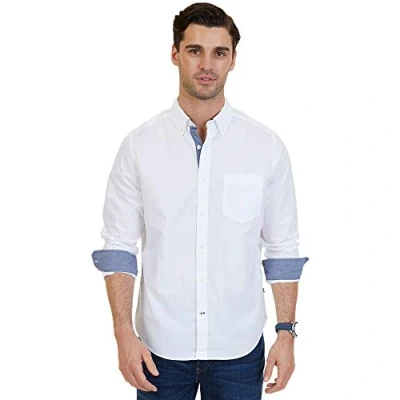 Image of Nautica Men&#039;s Classic Fit Stretch Solid Long Sleeve Button Down Shirt, Marshmallow, Large