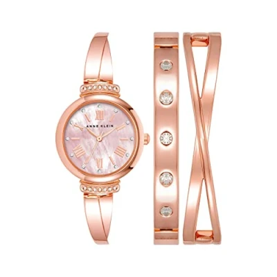 Image of Anne Klein Women&#039;s Premium Crystal Accented bangle Watch Set, AK/2245, Rose Gold,