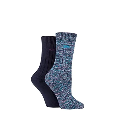 Image of Women&#039;s 2 Pair Elle Chunky Cotton Ribbed Boot Socks Navy 4 8 Ladies