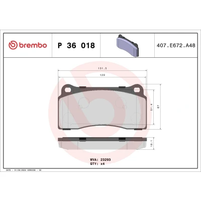Image of 7684D810 Brake pad set BREMBO P 36 018 excl. wear warning contact without accessories JAGUAR: XK 8 Convertible, XJ Saloon, Coupe