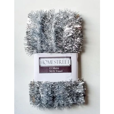 Image of Homestreet Extra Long Tinsel 15 metre, 50 foot,Very Christmas in a choice of Red, Silver or Gold Xmas Decoration (SILVER1)