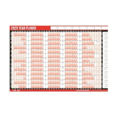 Image of G4GADGET 2025 Year Wall Planner A1 Large 85cm x 58cm Laminated Calendar, Unmounted with Stickers and Dry Wipe Pen, Perfect for Home, Office, School, Library Planning