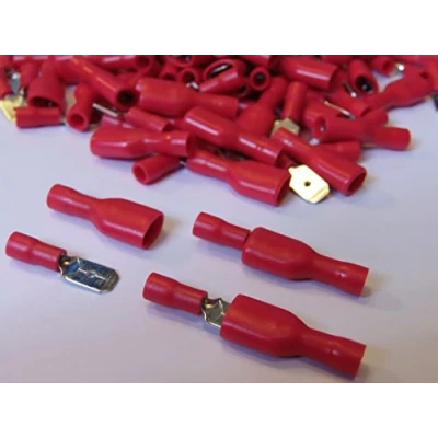 Image of 100 pack of red 6.3 female &amp; male insulated terminal push on connector crimps