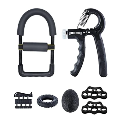 Image of XonyiCos Hand Grip Strengthener Kit（7 Pack）, Forearm Workout Trainer Adjustable Exercise,Finger Strength Exerciser, Finger Stretcher, Ring &amp; Stress Relief Ball for Rehab