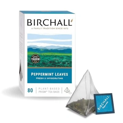 Image of Birchall Tea Bags, Peppermint Gift Set, Caffeine Free Bursting with Full Flavour, Perfect Vegan Gifts, 80 Plant Based Prism Bags
