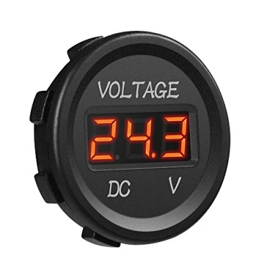 Image of GZLMMY DC 12V LED Digital Display Voltmeter Waterproof for Boat Marine Vehicle Motorcycle Truck ATV UTV Car Camper Caravan Round Panel (Red)