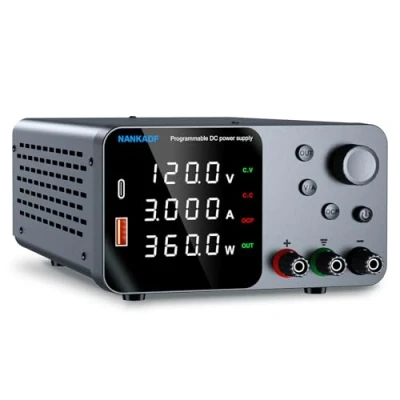 Image of DC power supply adjustable 120V 3A, lab bench with encoder knob &amp; USB A/Type c fast charging interface, 4 digit high precision LED display, variable switching regulated