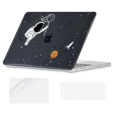 Image of YOPAS Case Compatible with MacBook Air 13.6 inch 2024 2022 Release A3113 A2681, Plastic Pattern M2 M3 13 Keyboard Cover&amp;Screen Protector, Astronaut B