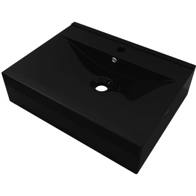 Image of vidaXL Rectangular Ceramic Basin Black with Faucet Hole 60x46 cm