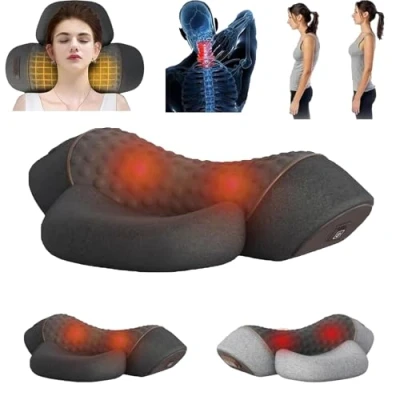 Image of qudkdhs Core Hero 3 in 1 Neck Massage Pillow， Fisiorest Massager Pillow, Artuvate Massager(Massage + hot Compress air Bag) Dark Gray