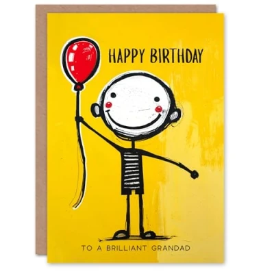 Image of Artery8 Happy Birthday Card to a Brilliant Grandad Fun Colourful Balloon Boy Cheerful