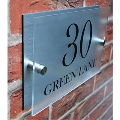 Image of Stylish Elegant House Sign Plaque Door Number Street Name Acrylic &amp; Aluminium Composite Dual Layer