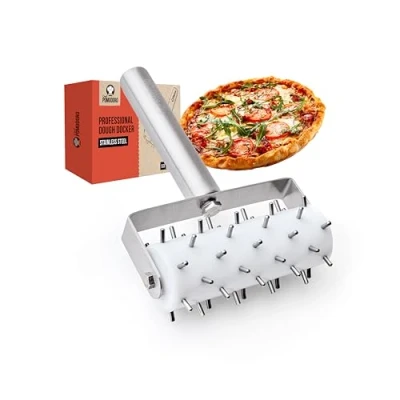 Image of Chef Pomodoro Stainless Steel Pizza Dough Roller (21 x 14.5 cm, Spike Length 7 mm) Premium Docker, Docker