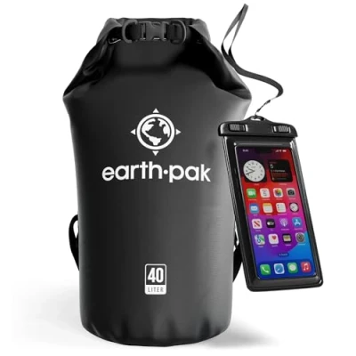Image of Earth Pak Waterproof Dry Bag Roll Top Sack Keeps Gear for Boating, Hiking, Camping and Fishing with Phone Case (Black, 40L)