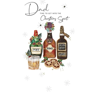 Image of Dad Into The Spirit Embellished Christmas Card Hand Finished Champagne Cards XCDC304