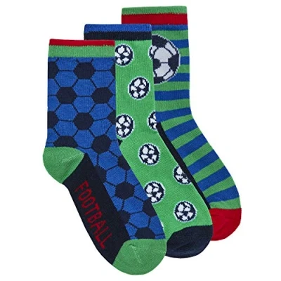 Image of Metzuyan Boys 3 Pair Pack Cotton Rich Novelty Colourful Design Socks Green 6 8.5
