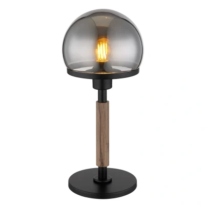 Image of Haku Globe Table Lamp Matt Black Smoke Glass Shade 1x E27