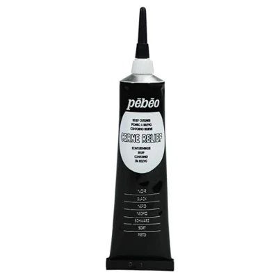 Image of PEBEO 390037 37 ml Vitrail Stained Glass Effect Cerne Relief Tube with Nozzle, Black