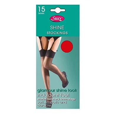 Image of Silky Super Shine plain top stockings barely black one size 5&#039;0&quot; 5&#039;8&quot;