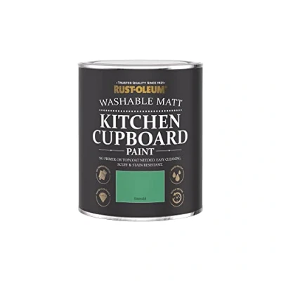 Image of Rust Oleum Green Kitchen Cupboard Paint in Matt Finish Emerald 750ml