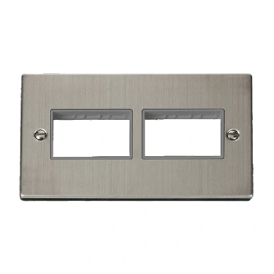 Image of Click Deco 2 Gang Plate x 3 Aperture Unfurnished Stainless Steel Grey Inserts