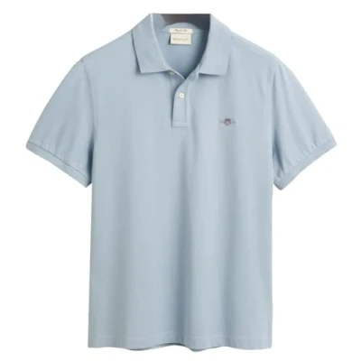 Image of GANT Mens Piqué Polo Shirt Dove Blue M