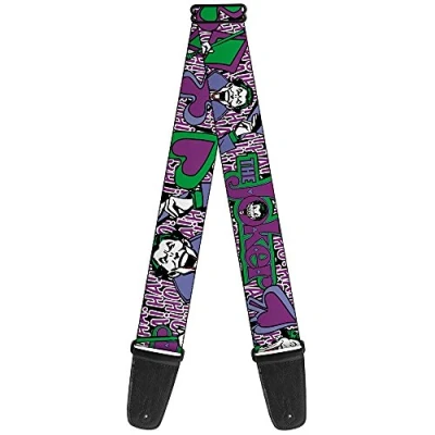 Image of Buckle Down Guitar Strap Joker Face/Logo/Spades Black/White/Purple 2&quot; Wide 29 54&quot; Length
