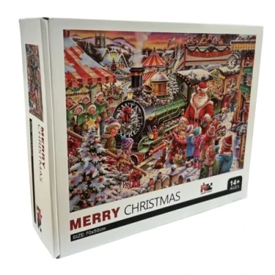 Image of Christmas Jigsaw Puzzle 1000 Piece Festive Puzzles Father Village Snow Winter Scene 1000pc Jigsaws (Santa Train Puzzle)
