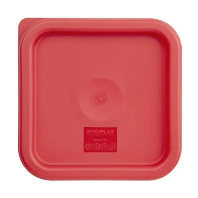 Image of Hygiplas Square Food Storage Container Lid Small, Red, Colour Coded Lid, Size: 17(H) x 192(W) 192(D)mm, Durable Polyethylene Freezer &amp; Dishwasher Safe, CF040