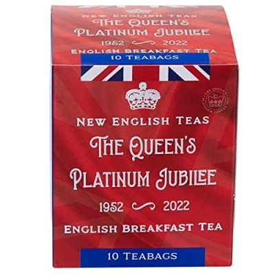 Image of New English Teas Queens Platinum Jubilee Tea Carton with 10 Breakfast Teabags, Union Jack, Red