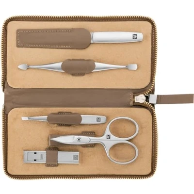 Image of ZWILLING 5 Piece Manicure Set Cowhide Leather with Zip Premium Taupe