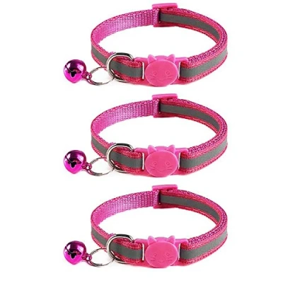 Image of Tafeiya 3x Reflective Design Adjustable Cat Collars More Safety Quick Release Buckle with Bell (Rose)