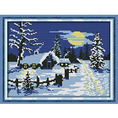 Image of Cross Stitch Kits, Sun Snow Christmas Awesocrafts Easy Patterns Stitching Embroidery Kit Supplies Gifts, Counted (Snow, Counted)