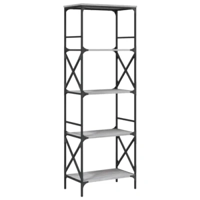 Image of vidaXL Industrial Style Bookcase 3 Tier in Grey Sonoma Engineered Wood and Metal Frame Living Room or Bedroom Furniture with Adjustable Feet 59x35x90.5 cm