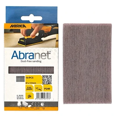 Image of Mirka Abranet net sandpaper strips 81x133 mm Grip / Grit P240 10 pcs for sanding wood, filler, varnish, plastic AE178F1025