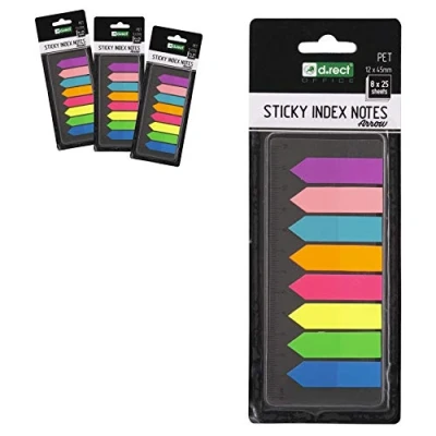 Image of D.RECT Self Adhesive PET Bookmarks Set of 24 with Ruler 12x45 mm 8x25 Page Markers Multicolored Eye Catching Colored Sticky Notes 12cm Measurement