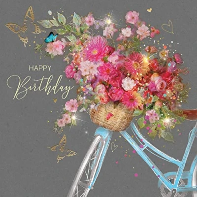 Image of Cherry Orchard Female Happy Birthday To You Card Flowers Bicycle