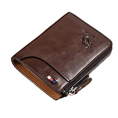 Image of Pomurom Men Leather Wallet Zipper Genuine RFID Blocking Zip Pocket Wallet,Multifunctional Driver&#039;s License Card Holder Men&#039;s Wallet, Large Capacity