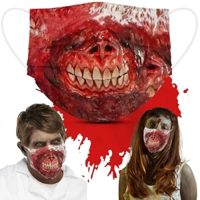 Image of Mega_Jumble® Zombie MD Mask, Mad Doctor / Butcher, Bloody Mouth teeth Horror Scary Halloween Mask for Adults