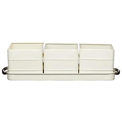 Image of KitchenCraft Living Nostalgia Indoor Metal Herb Pots and Tray Set, 39 x 12 10 cm Antique Cream