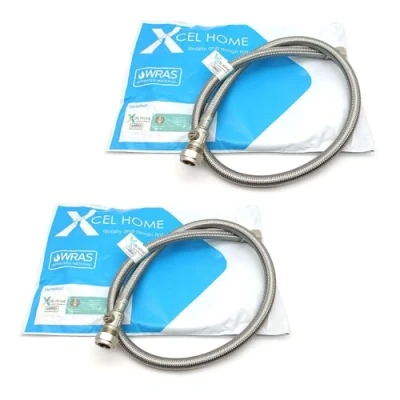 Image of 2X WRAS Approved 900mm 15mm Compression with Isolation Valve x 1/2&quot; Flexible Pipe Connector Stainless Steel Braided